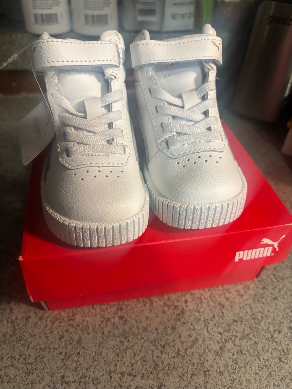 Puma White Toddler High-Top Sneakers with Hook-and-Loop Strap